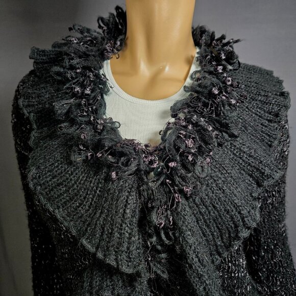 Y2K Black Shaggy Ruffled Cardigan Size S Boho Gothic Fairy Grunge Whimsigoth - Picture 5 of 14